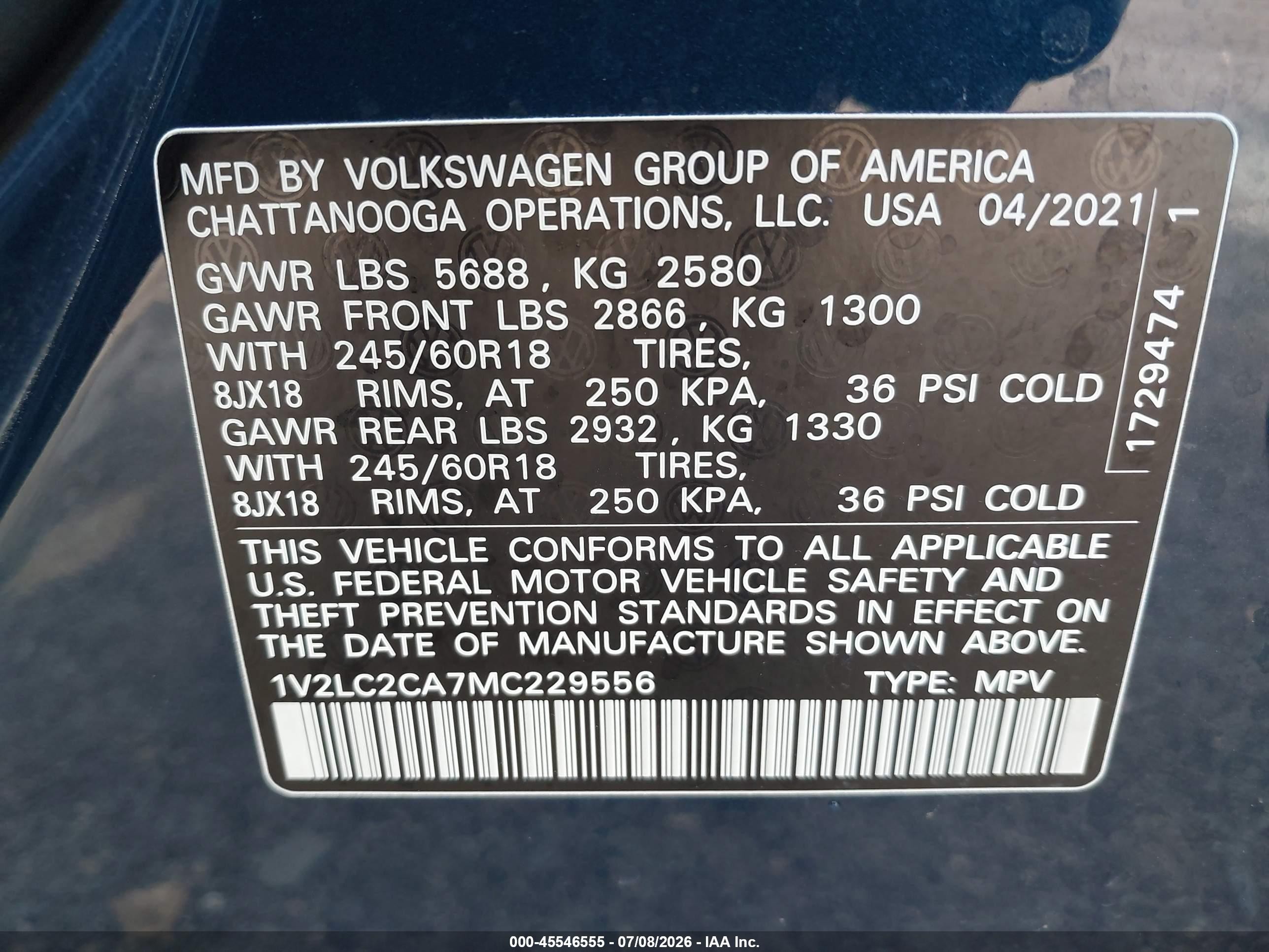 2021 Volkswagen Atlas Cross Sport 2.0t Se Blue vin: 1V2LC2CA7MC229556