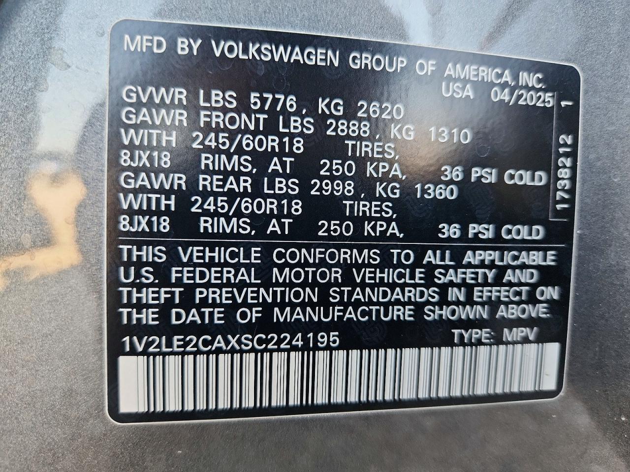 2025 Volkswagen Atlas Cross Sport Se Серый vin: 1V2LE2CAXSC224195