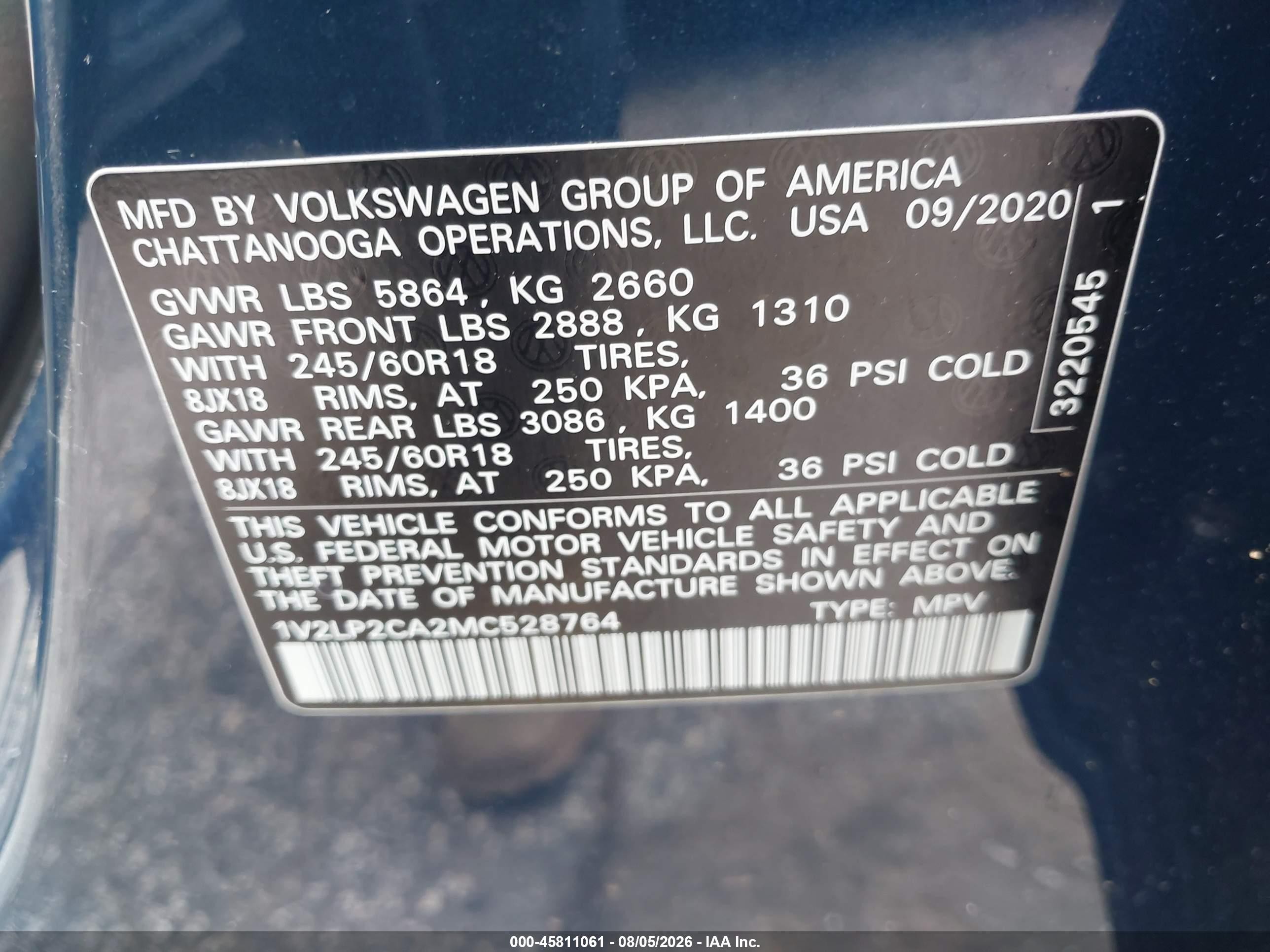 2021 Volkswagen Atlas 2.0t Se Blue vin: 1V2LP2CA2MC528764