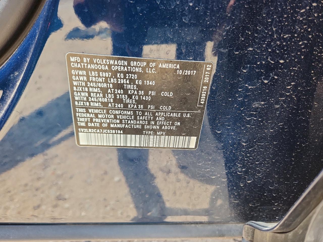 2018 Volkswagen Atlas Se Blue vin: 1V2LR2CA7JC538194