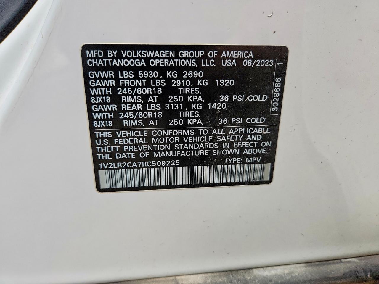 2024 Volkswagen Atlas Se White vin: 1V2LR2CA7RC509225