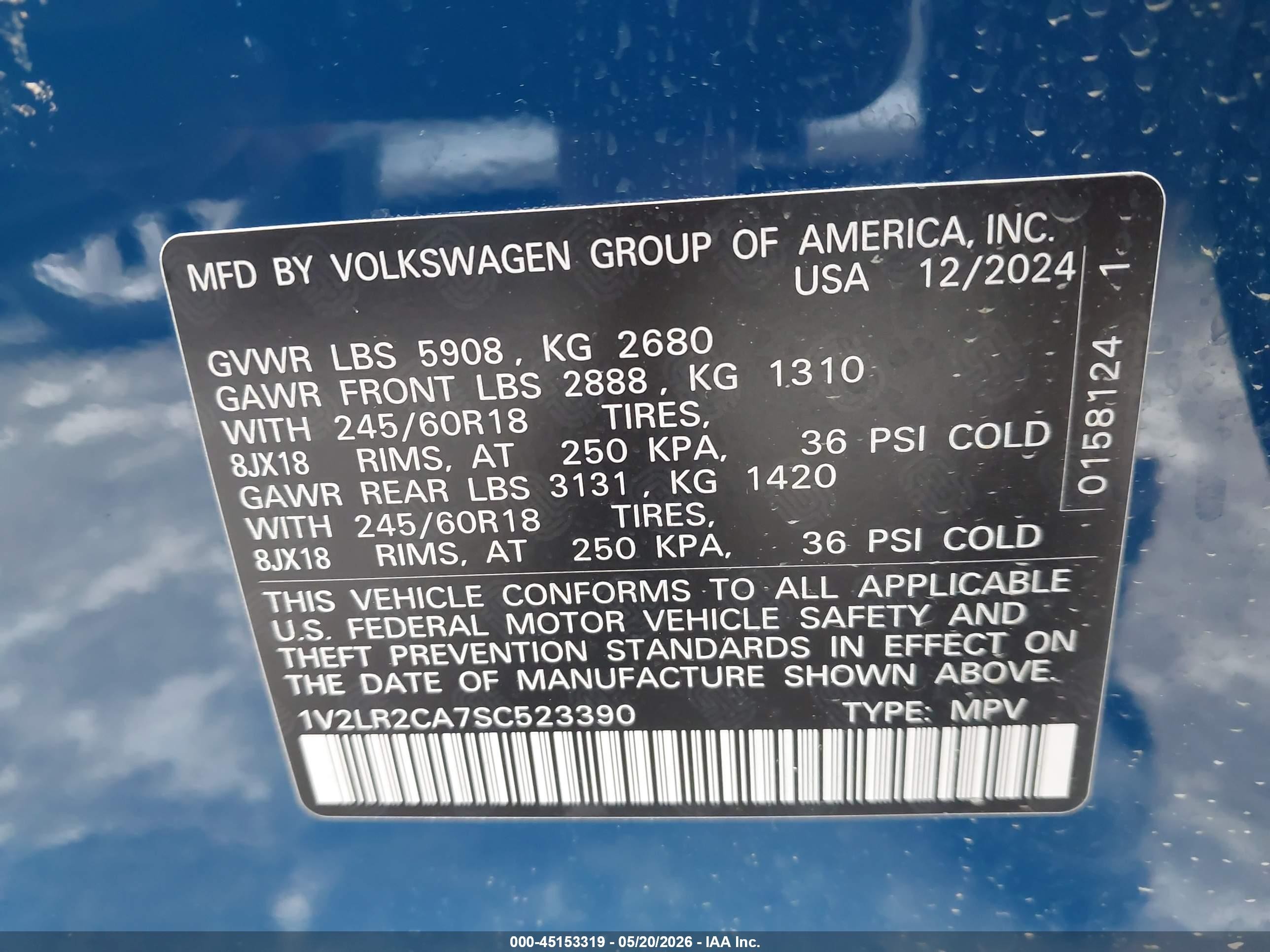 2025 Volkswagen Atlas 2.0t Se Blue vin: 1V2LR2CA7SC523390