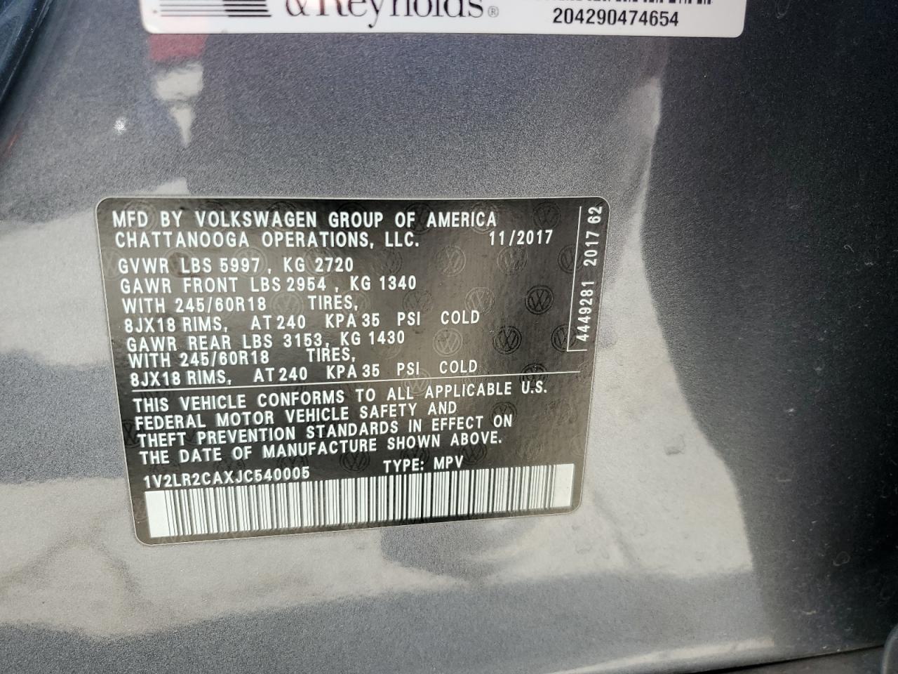 2018 Volkswagen Atlas Se Gray vin: 1V2LR2CAXJC540005