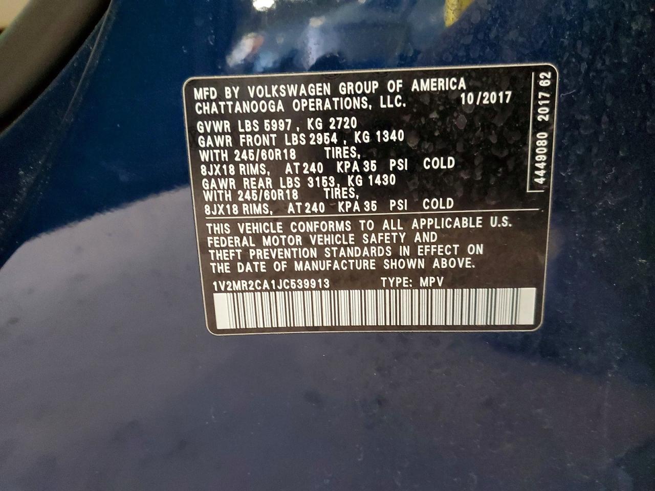 2018 Volkswagen Atlas Sel Blue vin: 1V2MR2CA1JC539913