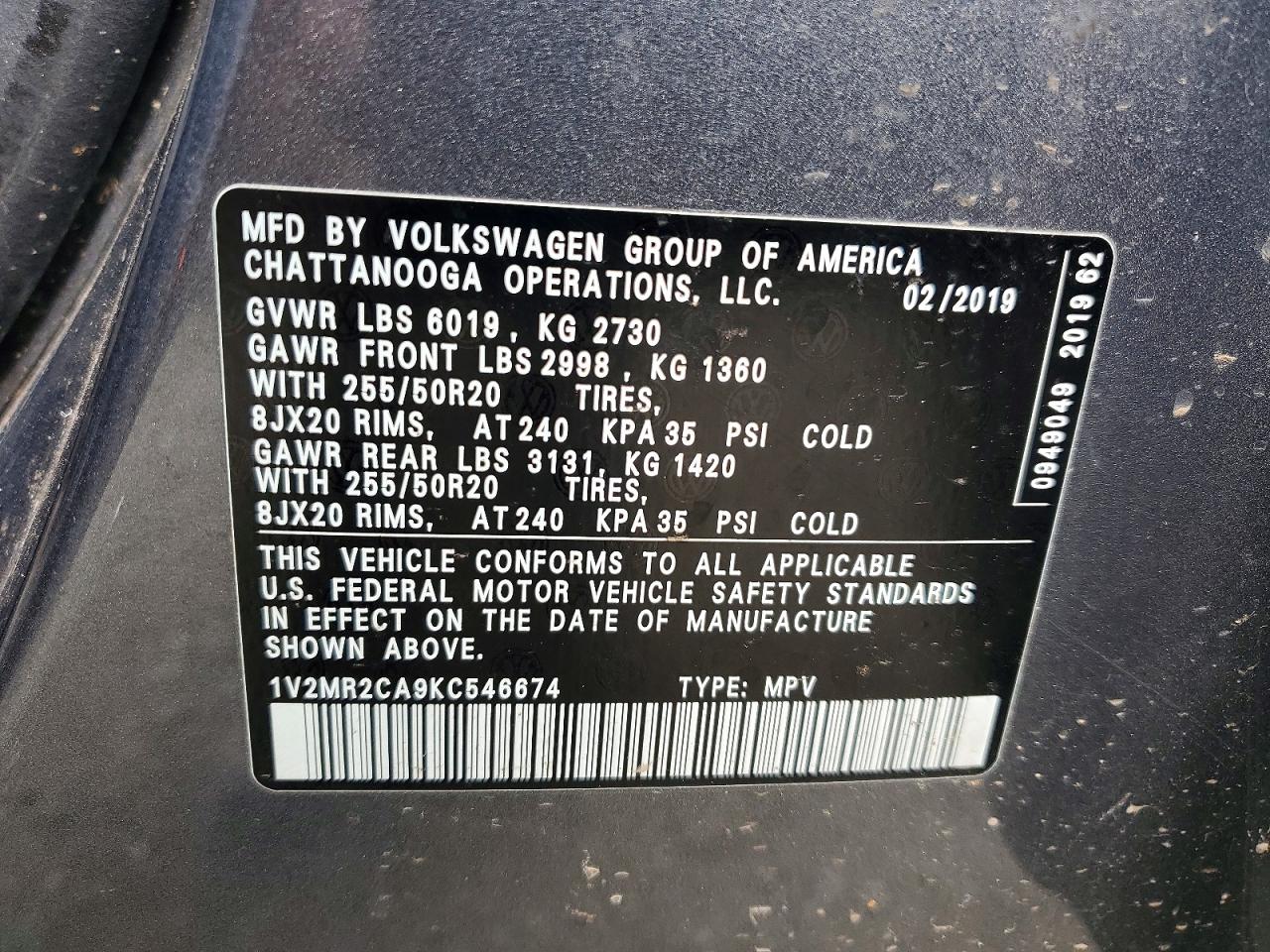 2019 Volkswagen Atlas Sel Gray vin: 1V2MR2CA9KC546674
