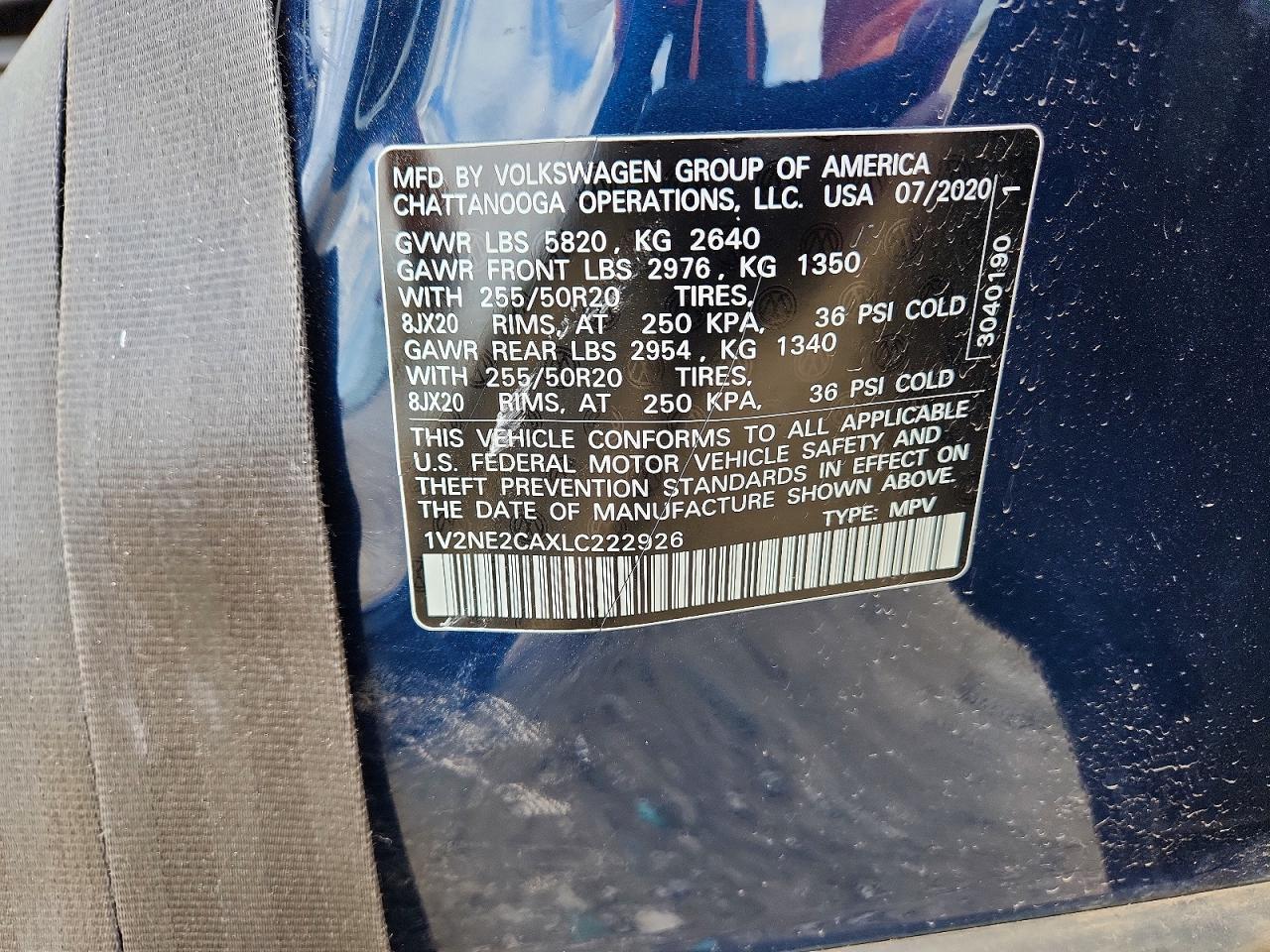 2020 Volkswagen Atlas Cross Sport Sel Premium Blue vin: 1V2NE2CAXLC222926