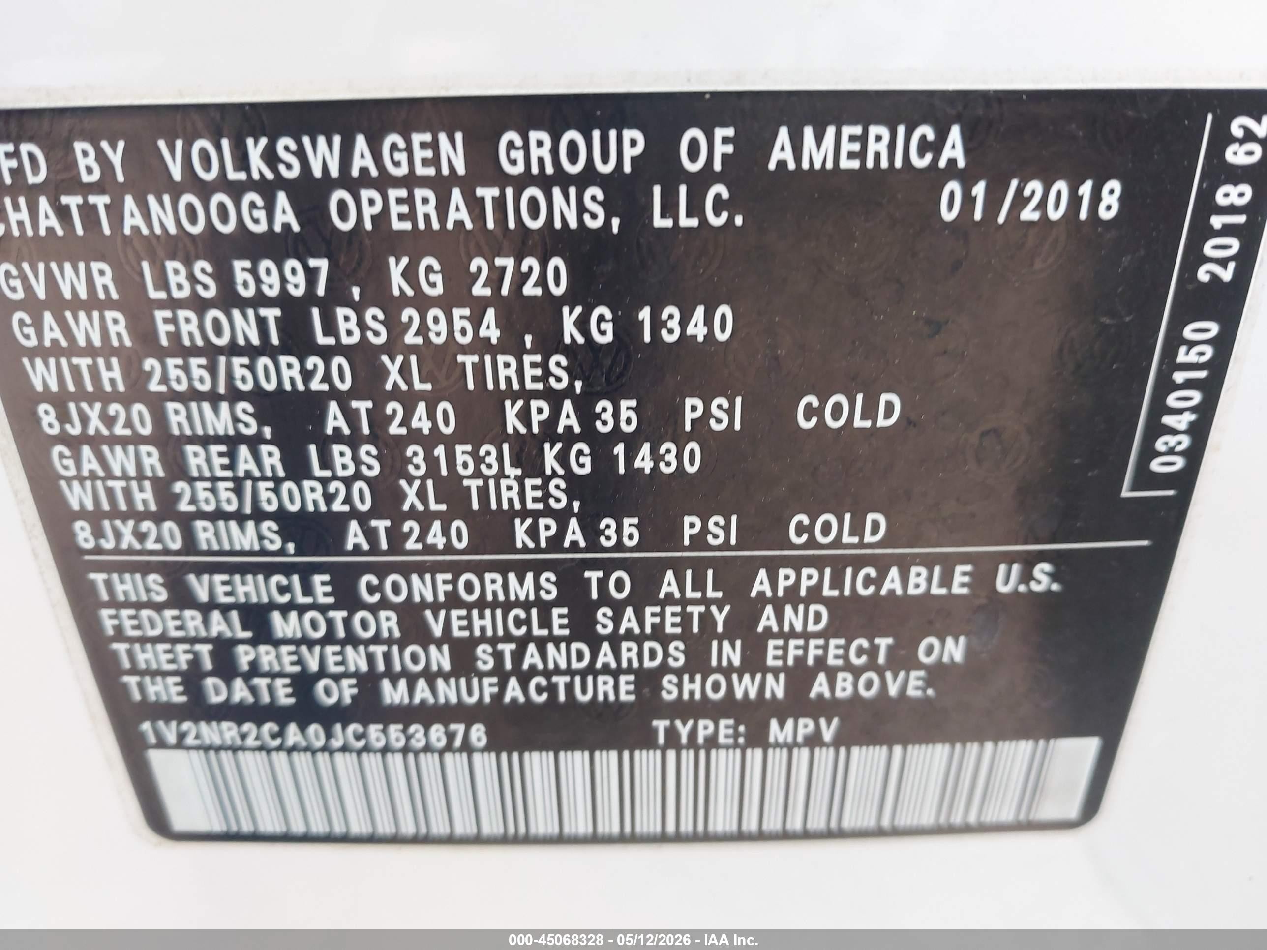 2018 Volkswagen Atlas 3.6l V6 Sel Premium White vin: 1V2NR2CA0JC553676