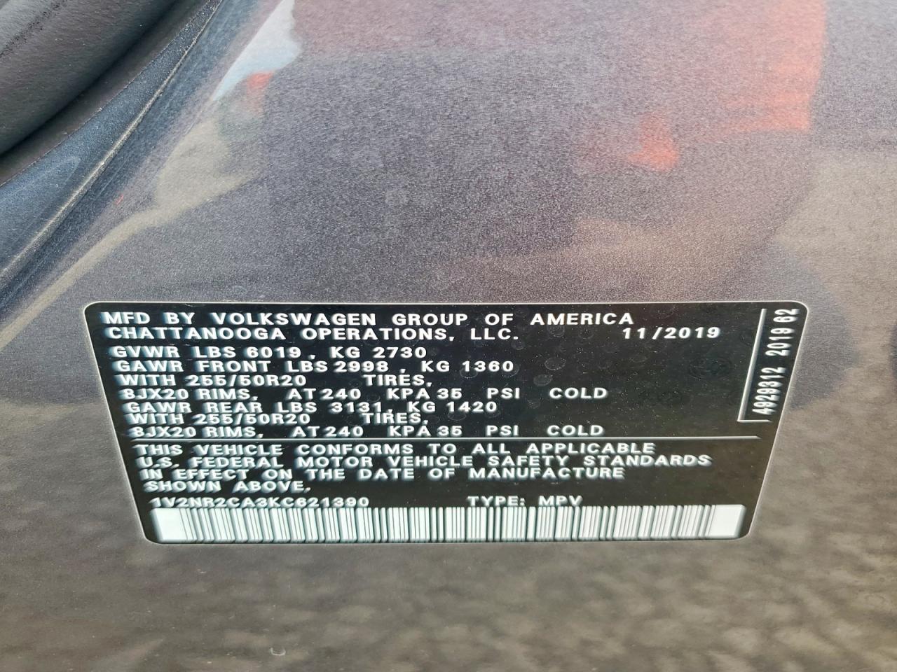 2019 Volkswagen Atlas Sel Premium Gray vin: 1V2NR2CA3KC621390
