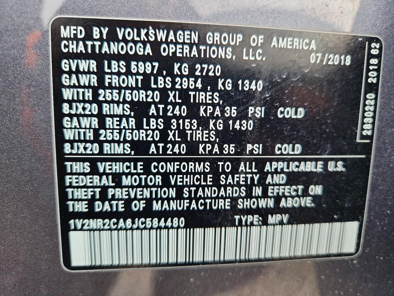 2018 Volkswagen Atlas Sel Premium Gray vin: 1V2NR2CA6JC584480