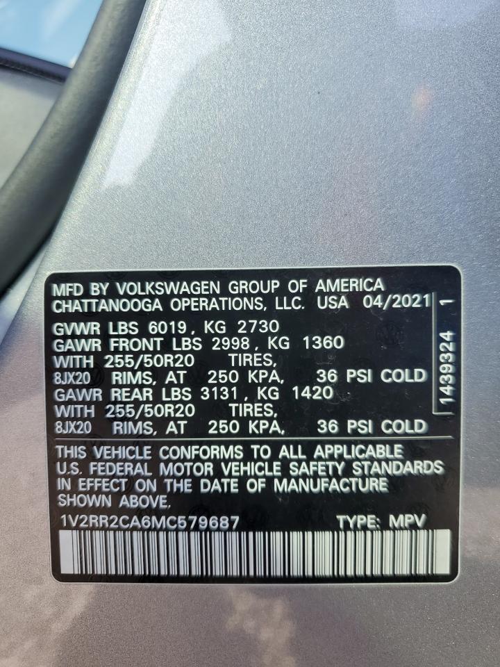 2021 Volkswagen Atlas Se Silver vin: 1V2RR2CA6MC579687