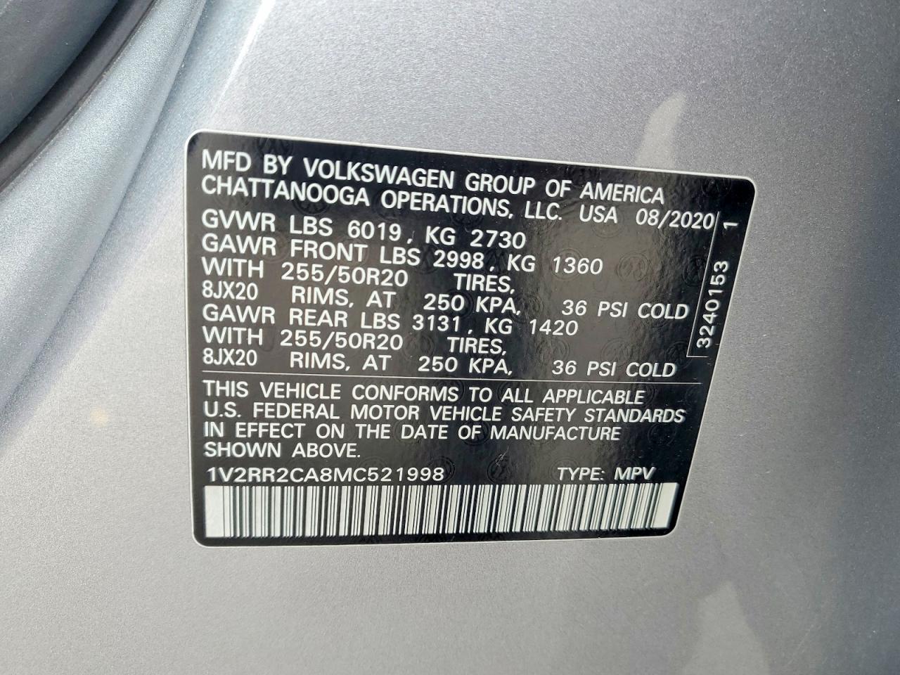 2021 Volkswagen Atlas Se Серебряный vin: 1V2RR2CA8MC521998