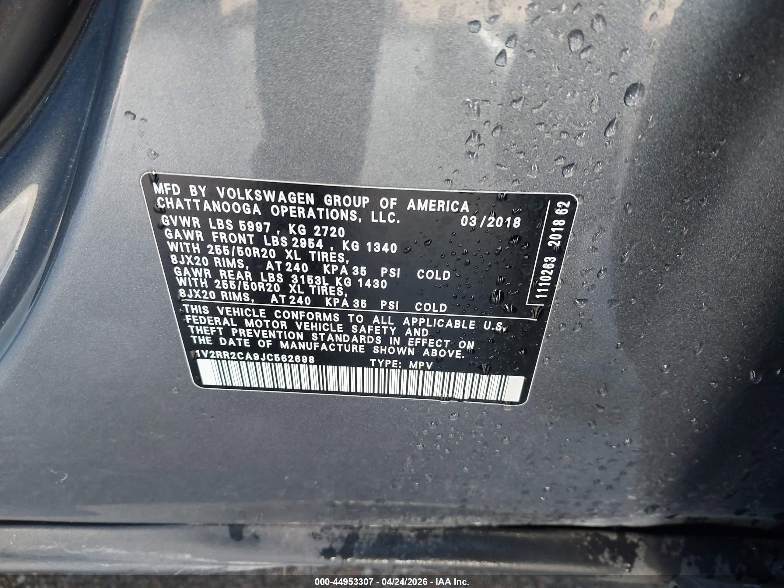 2018 Volkswagen Atlas 3.6l V6 Sel Серый vin: 1V2RR2CA9JC562698