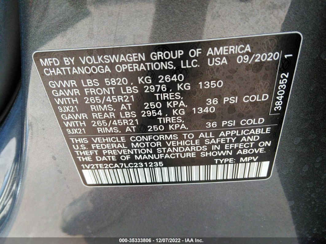 2020 Volkswagen Atlas Cross Sport 3.6l V6 Sel Premium Gray vin: 1V2TE2CA7LC231235