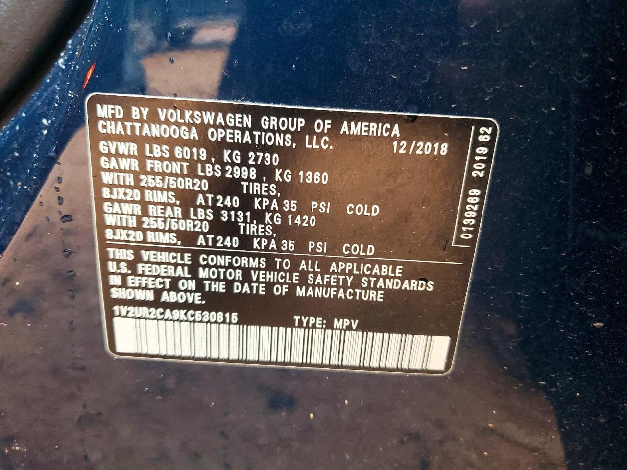 2019 Volkswagen Atlas Se Blue vin: 1V2UR2CA9KC530815