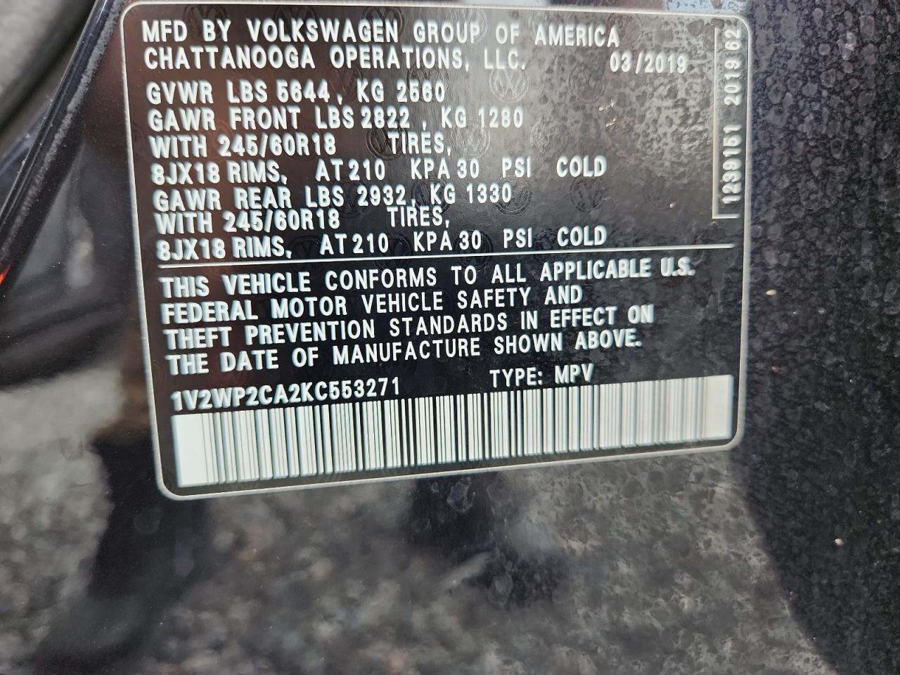 2019 Volkswagen Atlas Se Черный vin: 1V2WP2CA2KC553271