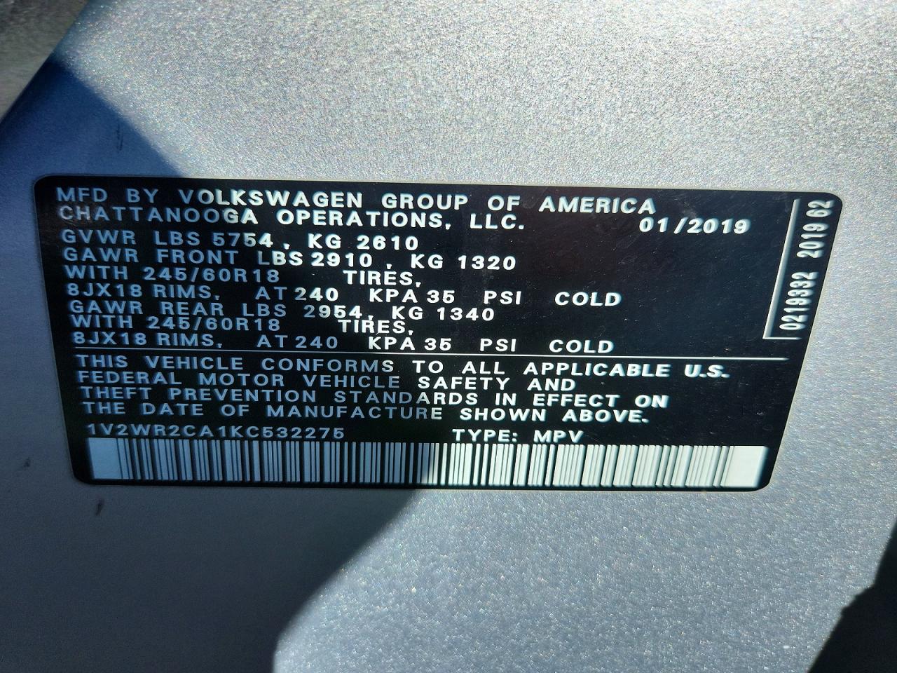 2019 Volkswagen Atlas Se Silver vin: 1V2WR2CA1KC532275