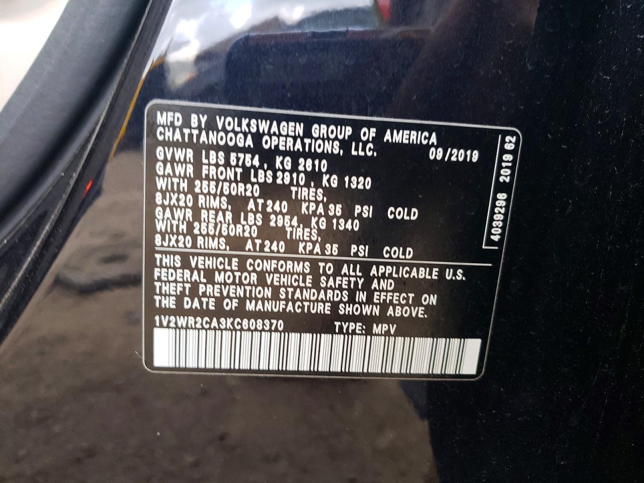 2019 Volkswagen Atlas Se Black vin: 1V2WR2CA3KC608370