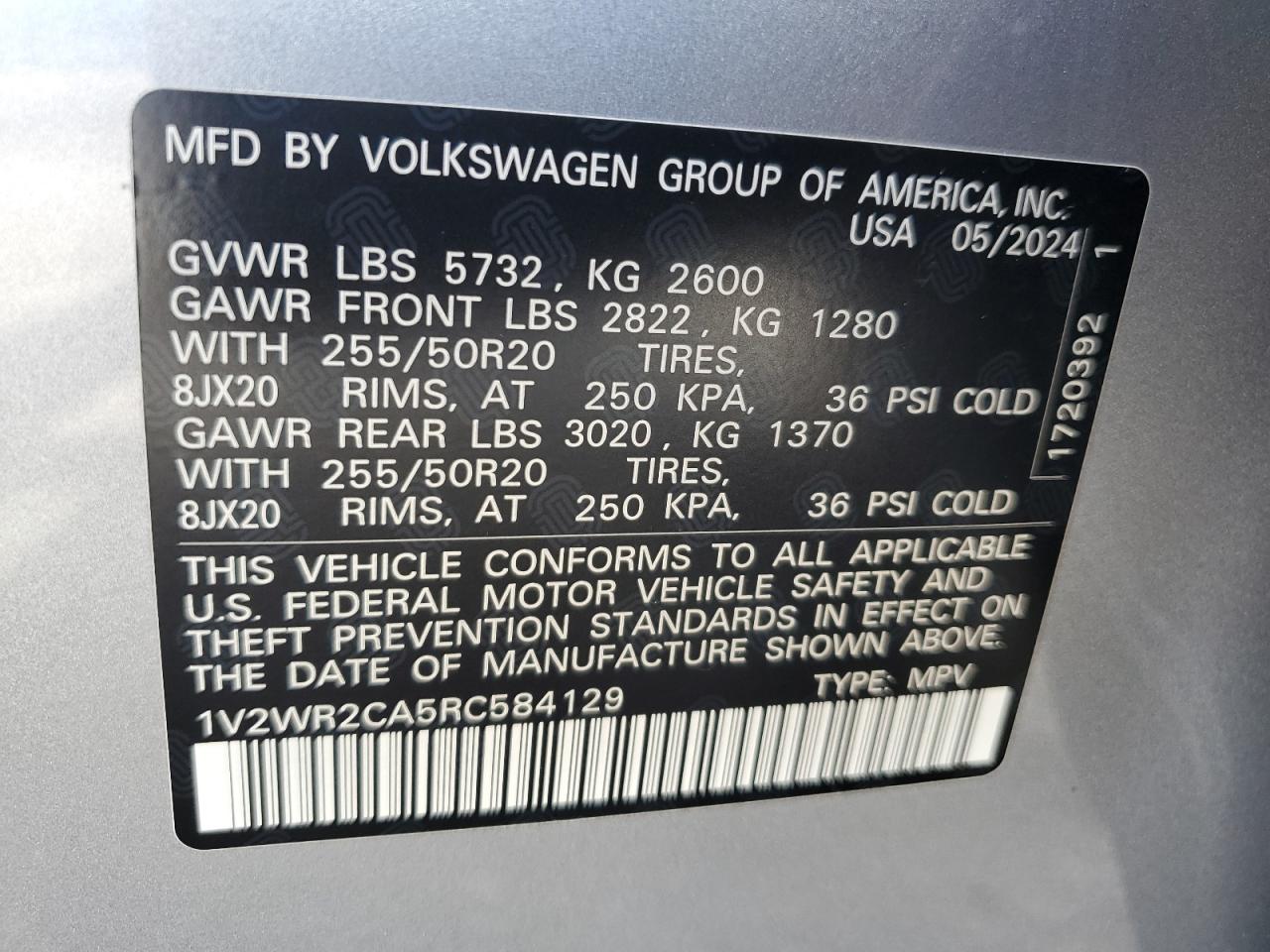 2024 Volkswagen Atlas Se Gray vin: 1V2WR2CA5RC584129