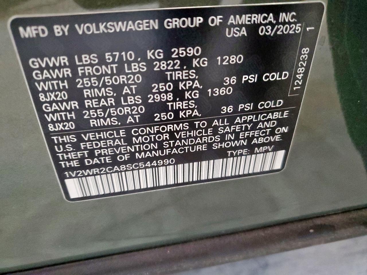 2025 Volkswagen Atlas Se Зеленый vin: 1V2WR2CA8SC544990