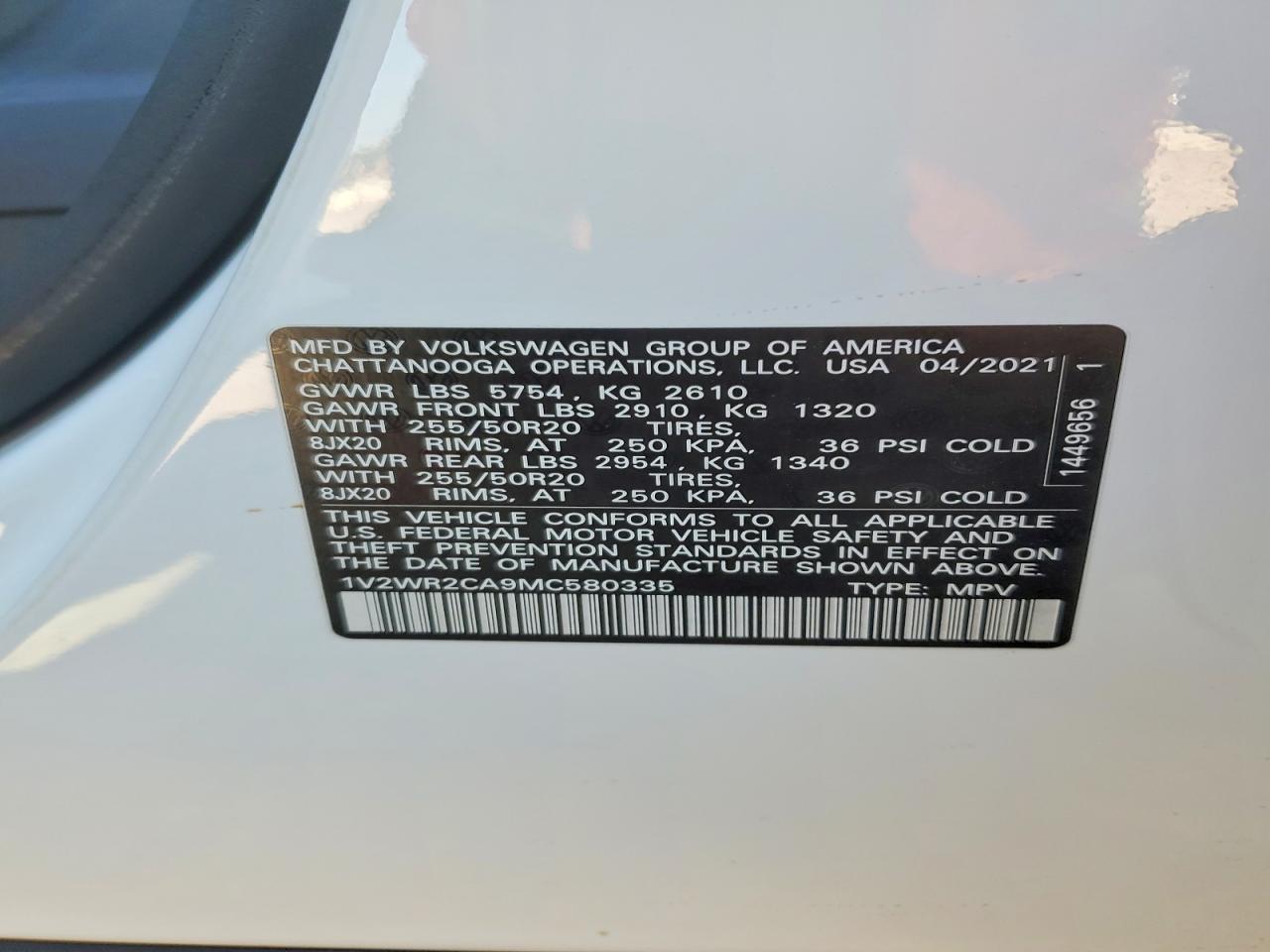 2021 Volkswagen Atlas Se White vin: 1V2WR2CA9MC580335
