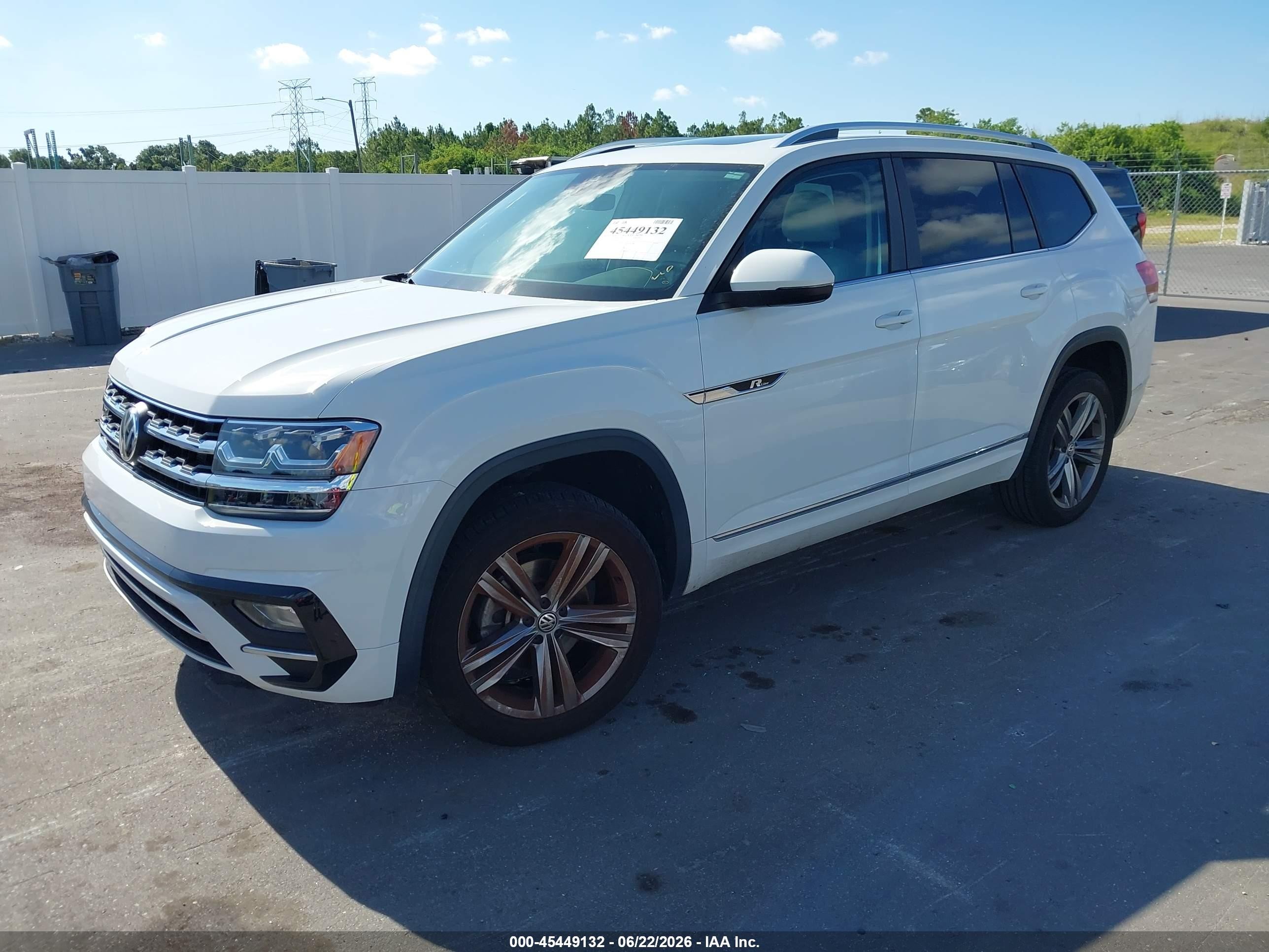 2019 Volkswagen Atlas 3.6l V6 Se W/technology R-line White vin: 1V2YR2CA0KC608366