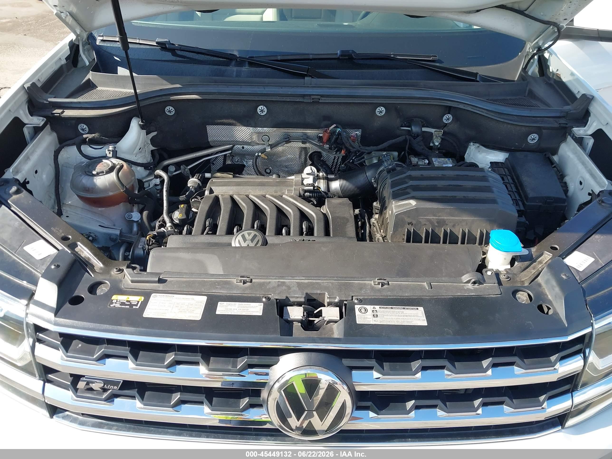 2019 Volkswagen Atlas 3.6l V6 Se W/technology R-line White vin: 1V2YR2CA0KC608366