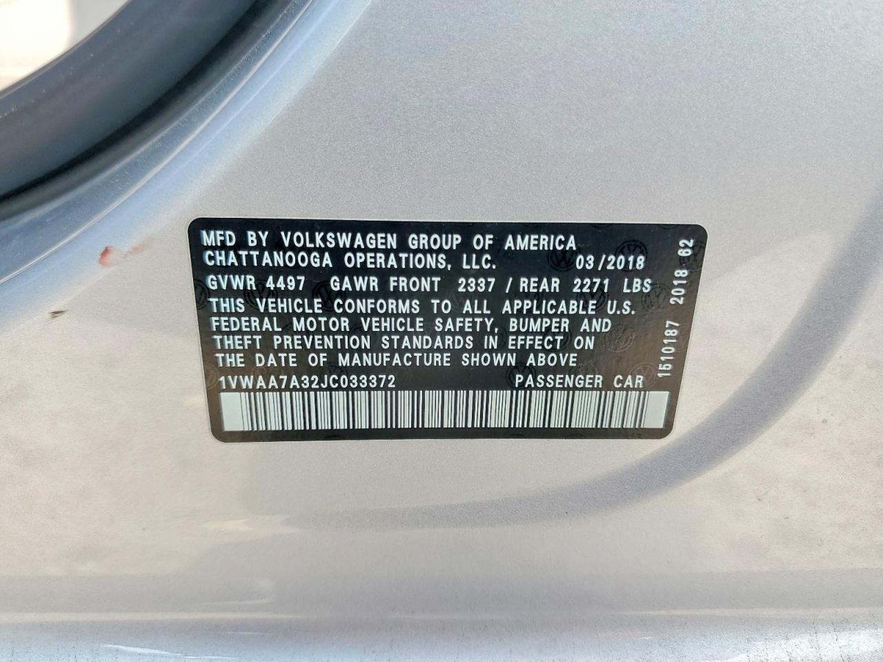 2018 Volkswagen Passat S Silver vin: 1VWAA7A32JC033372