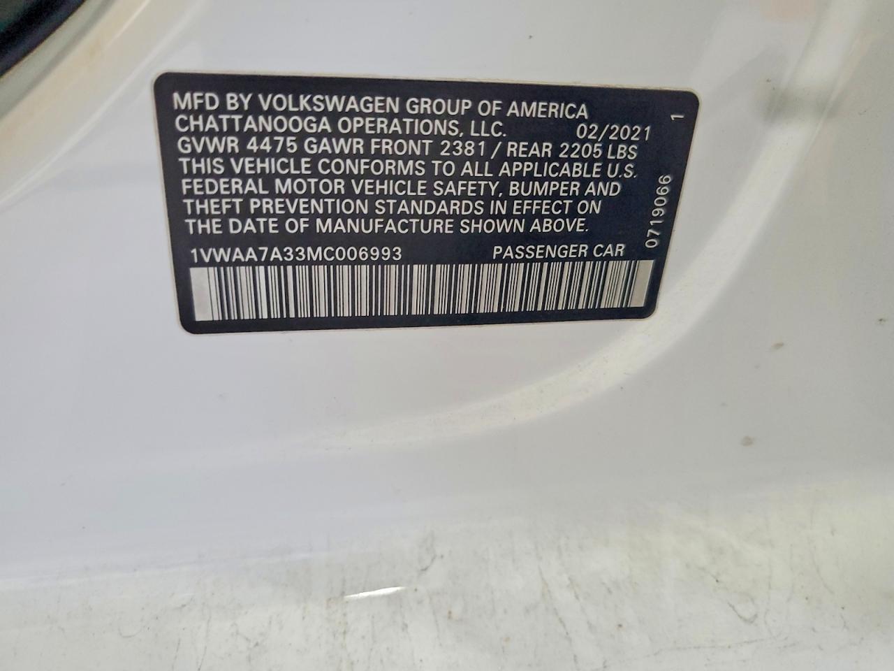 2021 Volkswagen Passat S White vin: 1VWAA7A33MC006993