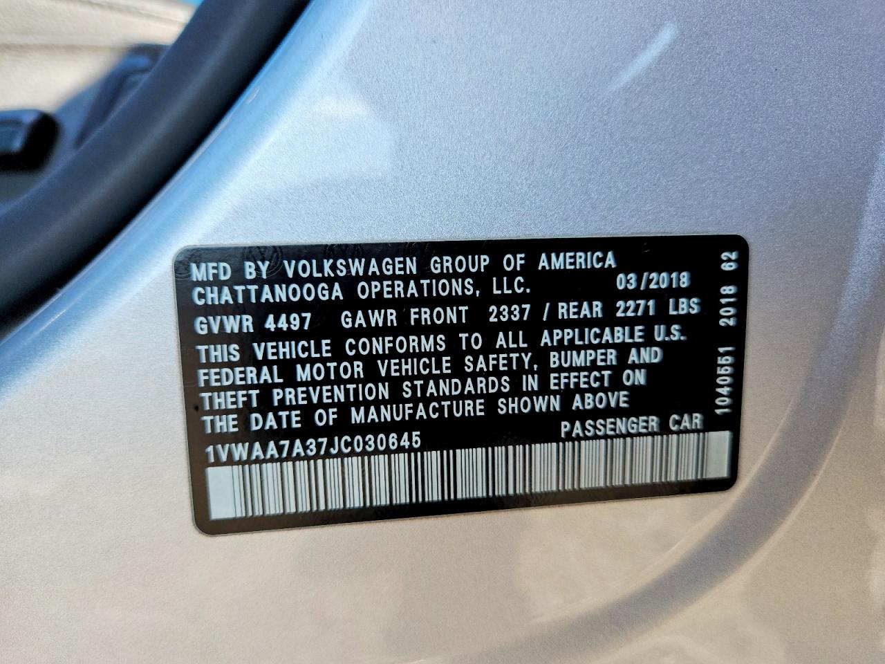 2018 Volkswagen Passat S Silver vin: 1VWAA7A37JC030645