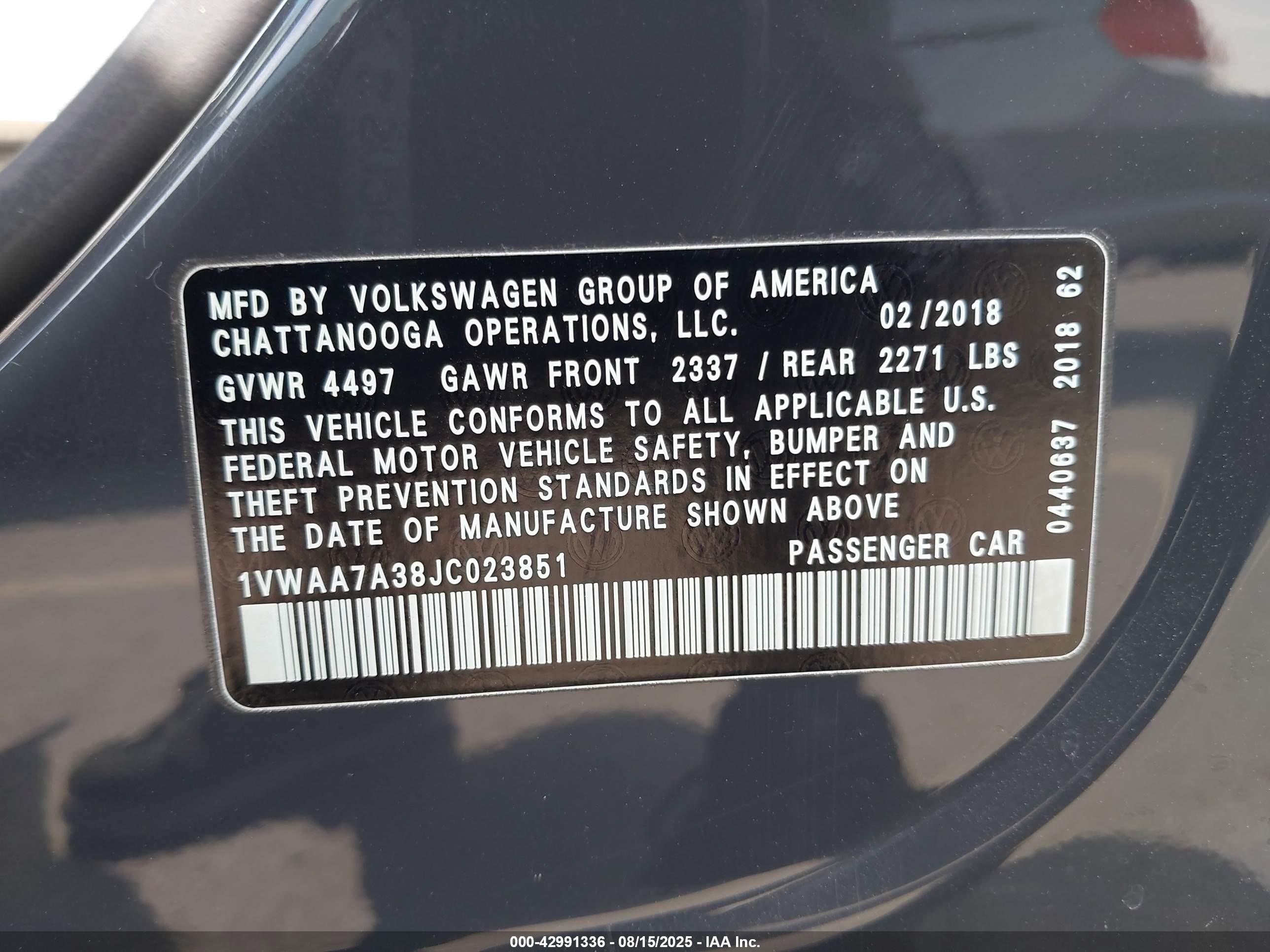 2018 Volkswagen Passat 2.0t R-line/2.0t S Серый vin: 1VWAA7A38JC023851