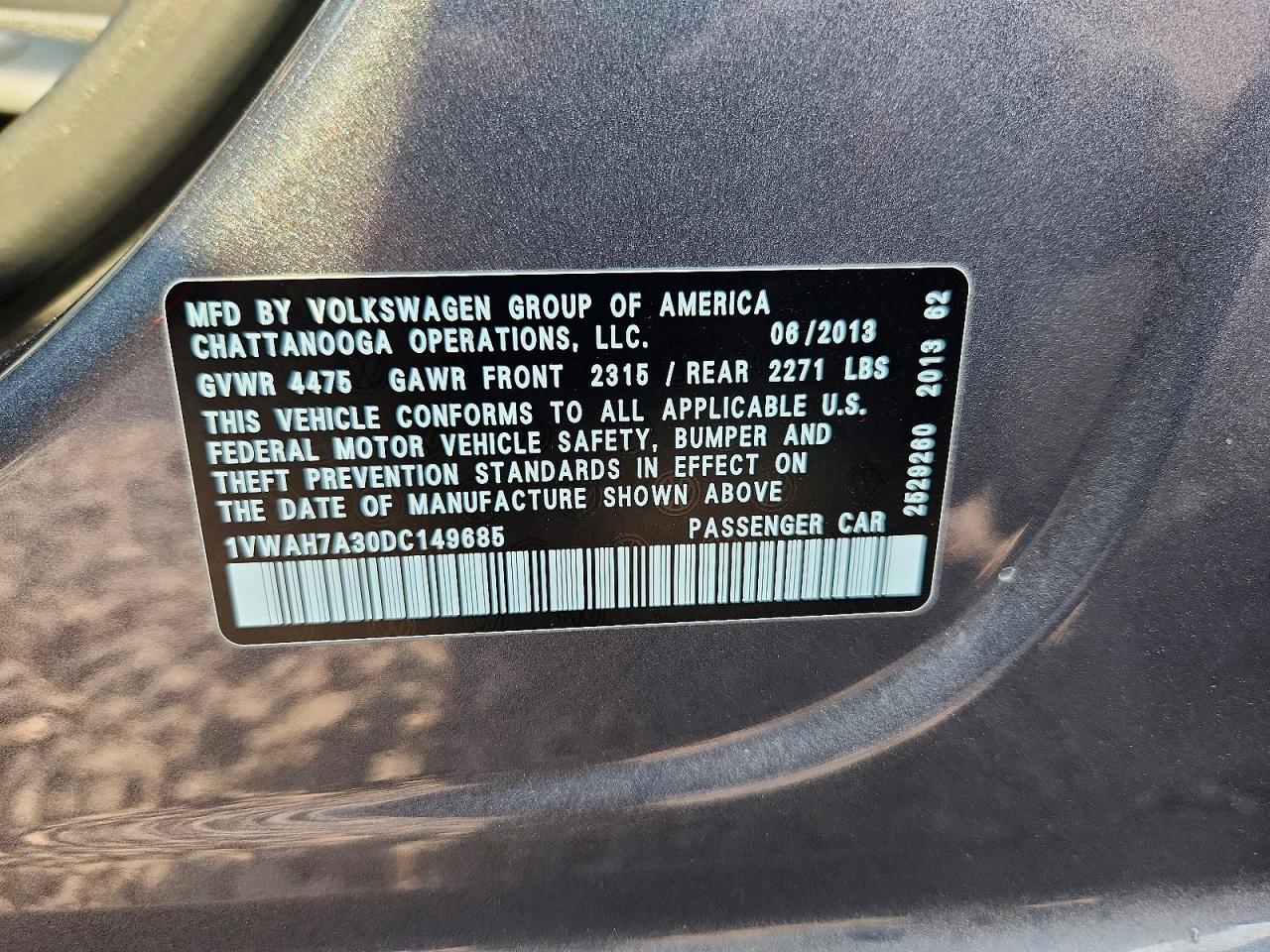 2013 Volkswagen Passat S Gray vin: 1VWAH7A30DC149685