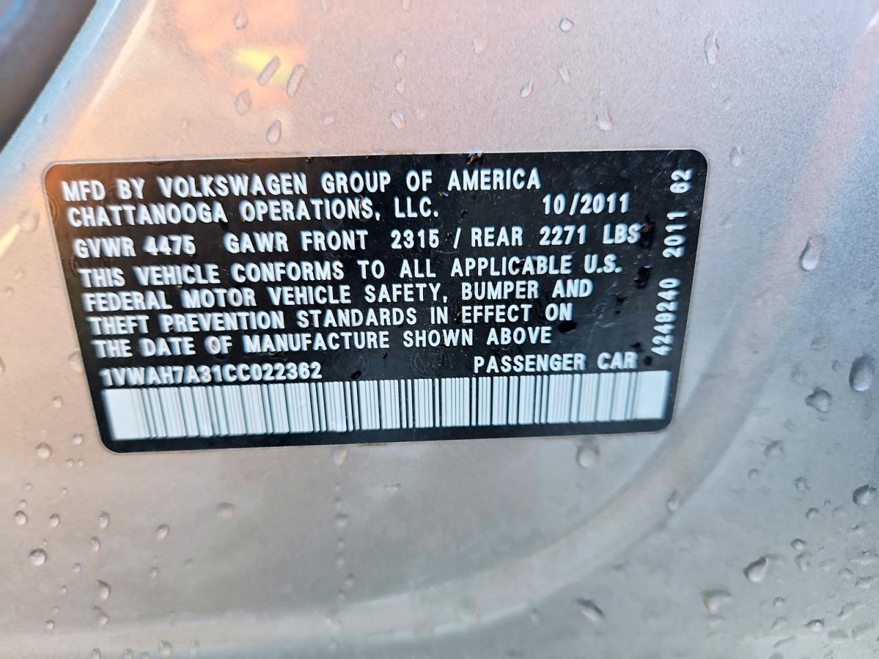 2012 Volkswagen Passat S Silver vin: 1VWAH7A31CC022362