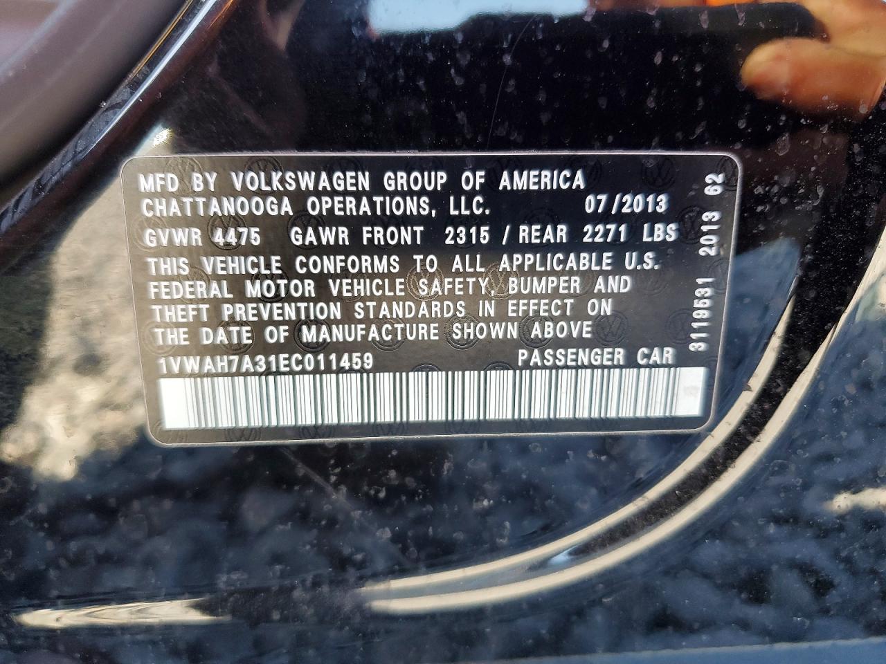 2014 Volkswagen Passat S Black vin: 1VWAH7A31EC011459