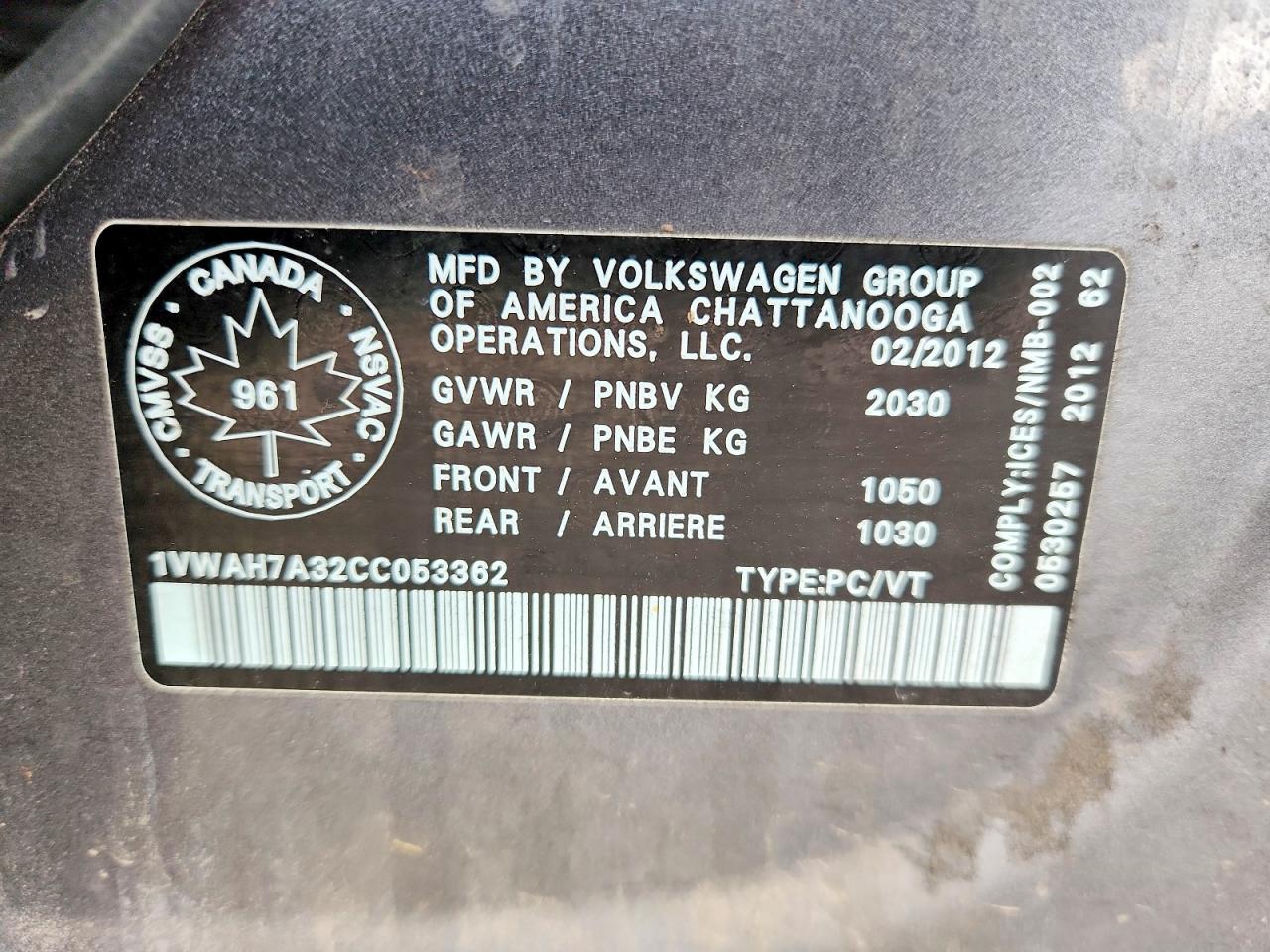 2012 Volkswagen Passat S Gray vin: 1VWAH7A32CC053362