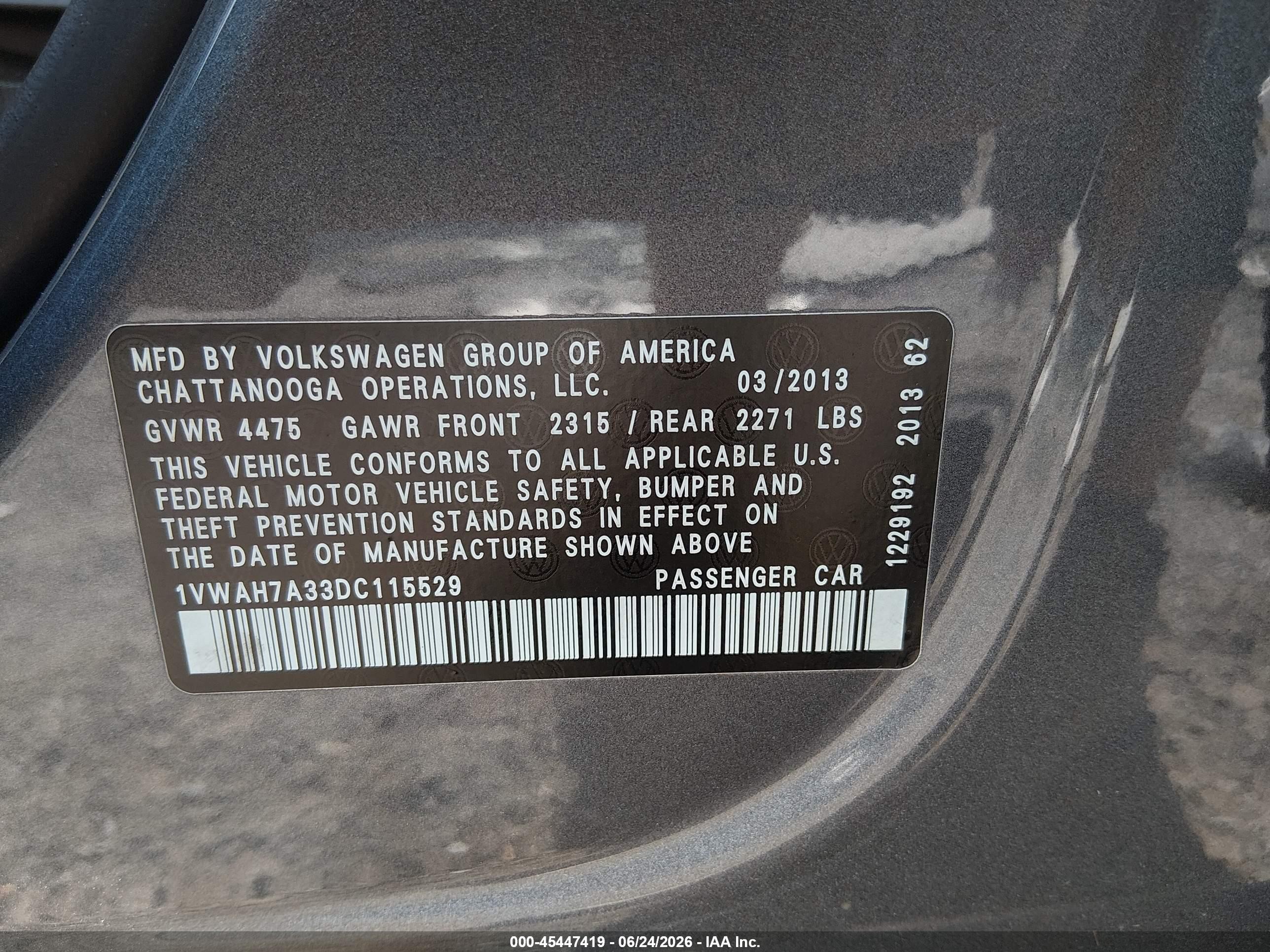 2013 Volkswagen Passat 2.5l S Gray vin: 1VWAH7A33DC115529