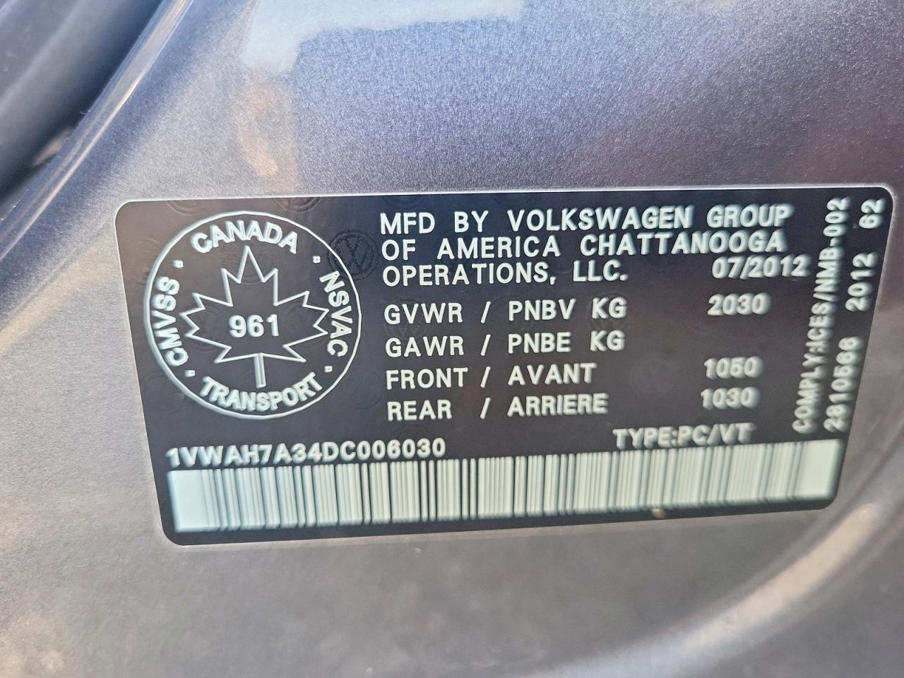 2013 Volkswagen Passat S Gray vin: 1VWAH7A34DC006030