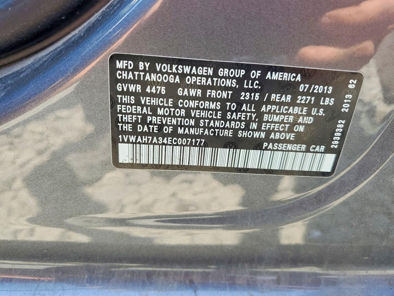 2014 Volkswagen Passat S Угольный vin: 1VWAH7A34EC007177