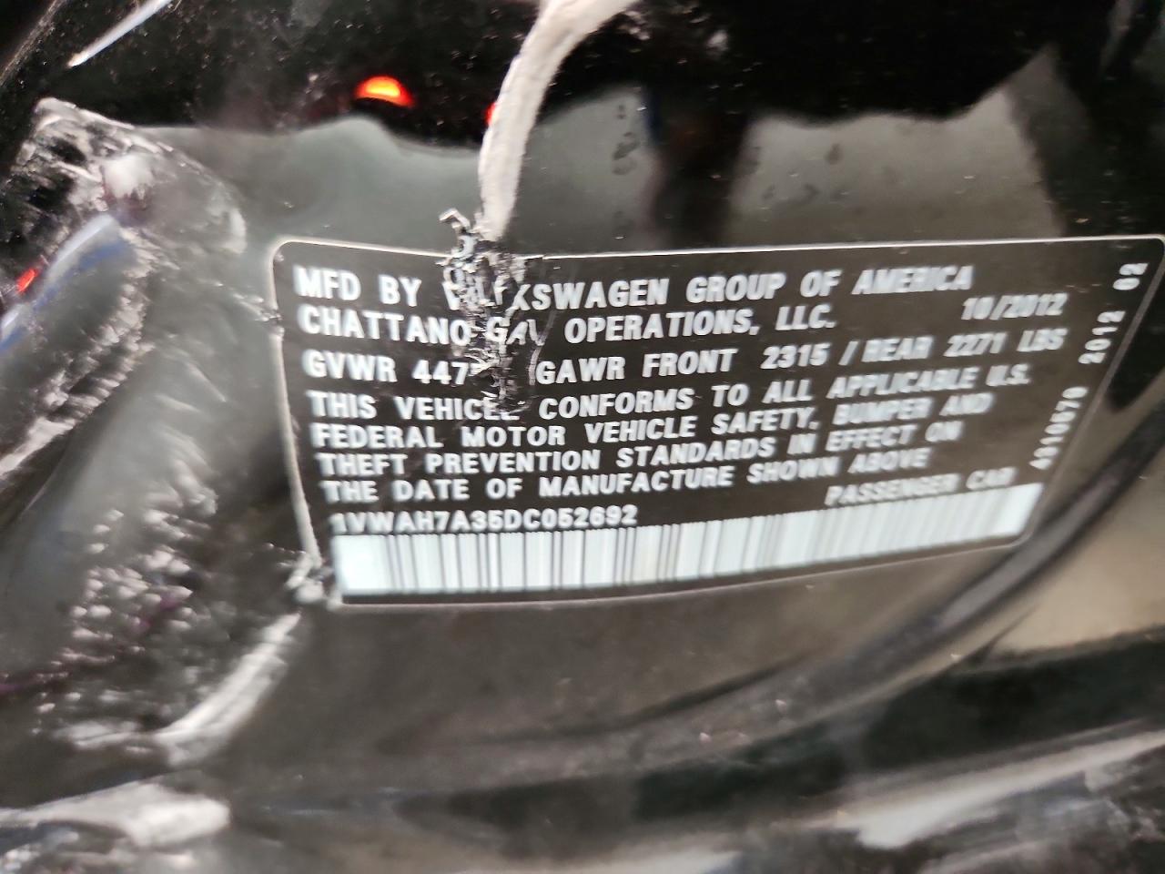 2013 Volkswagen Passat S Black vin: 1VWAH7A35DC052692