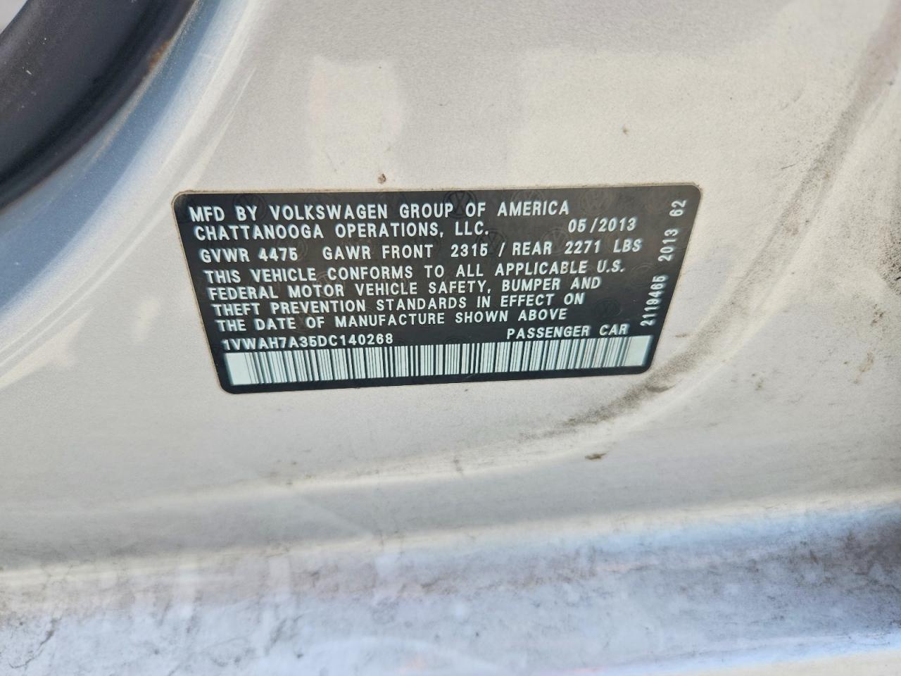 2013 Volkswagen Passat S Silver vin: 1VWAH7A35DC140268