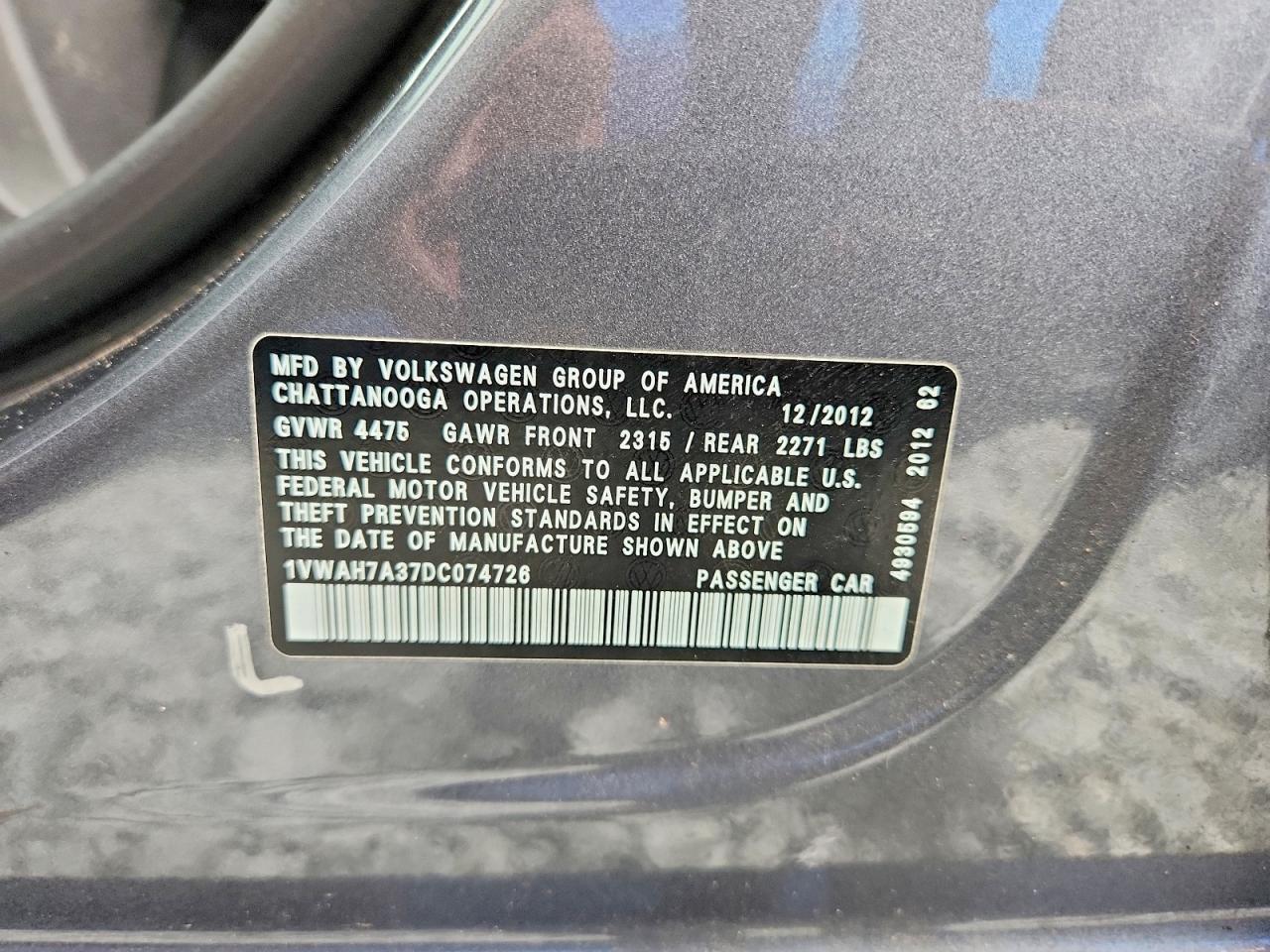 2013 Volkswagen Passat S Blue vin: 1VWAH7A37DC074726