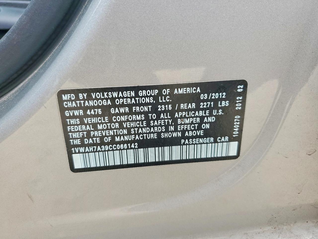 2012 Volkswagen Passat S Silver vin: 1VWAH7A39CC066142