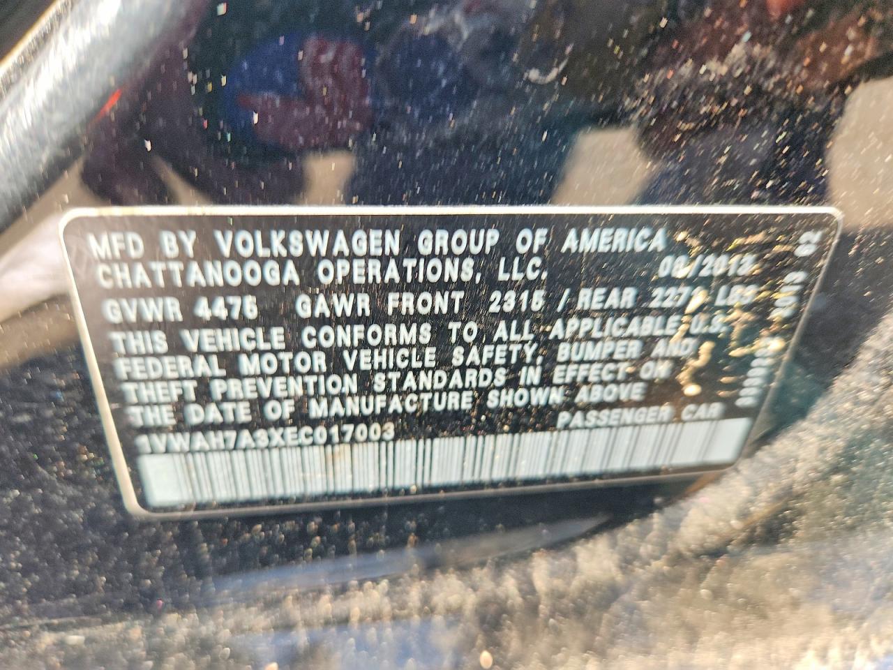 2014 Volkswagen Passat S Black vin: 1VWAH7A3XEC017003