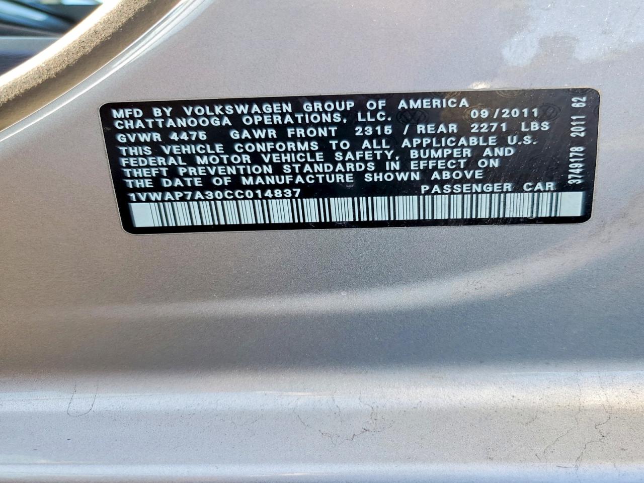 2012 Volkswagen Passat S Silver vin: 1VWAP7A30CC014837
