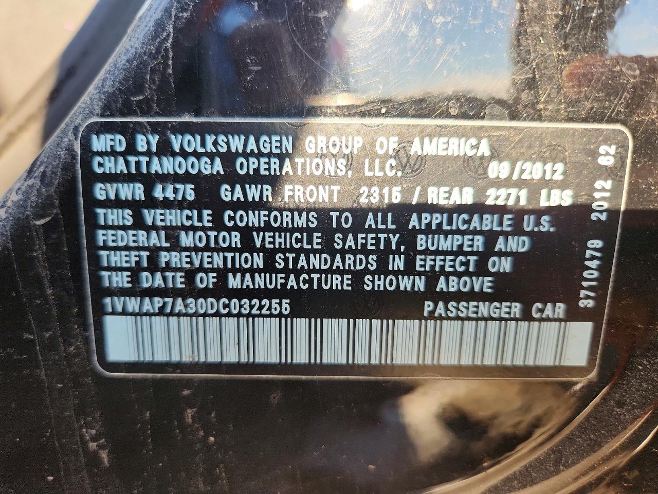 2013 Volkswagen Passat S Black vin: 1VWAP7A30DC032255