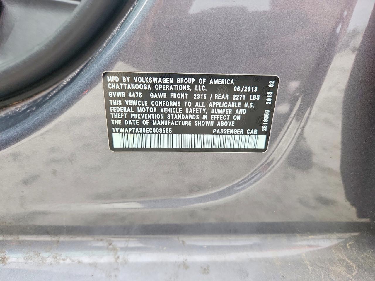 2014 Volkswagen Passat S Gray vin: 1VWAP7A30EC003565