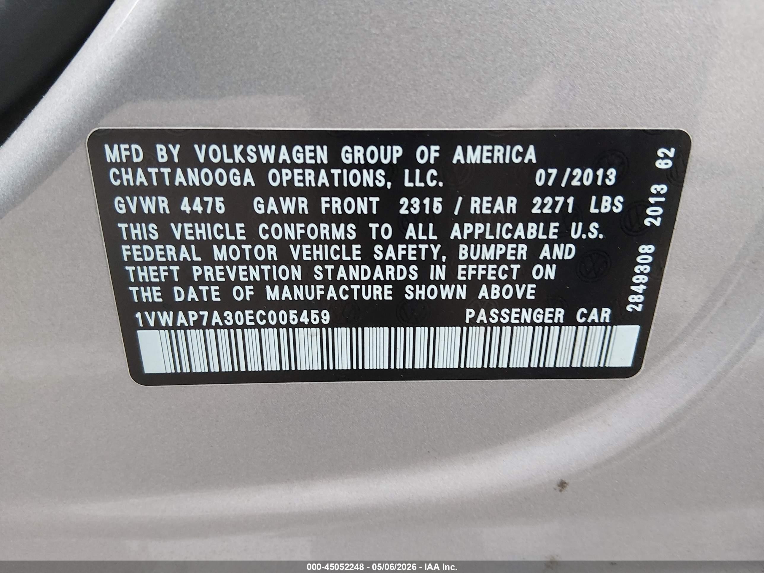 2014 Volkswagen Passat 2.5l Wolfsburg Edition Silver vin: 1VWAP7A30EC005459