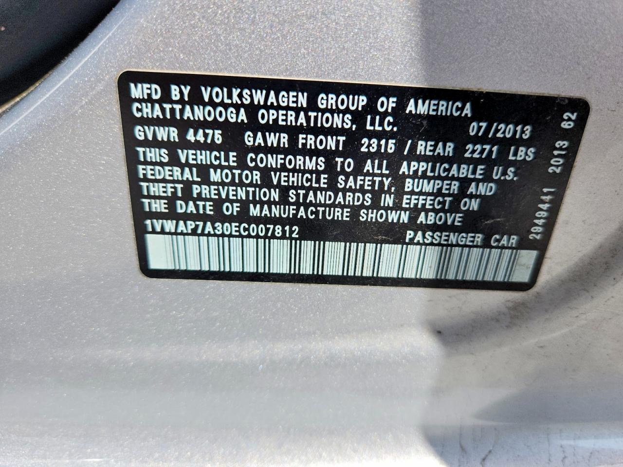 2014 Volkswagen Passat S Silver vin: 1VWAP7A30EC007812