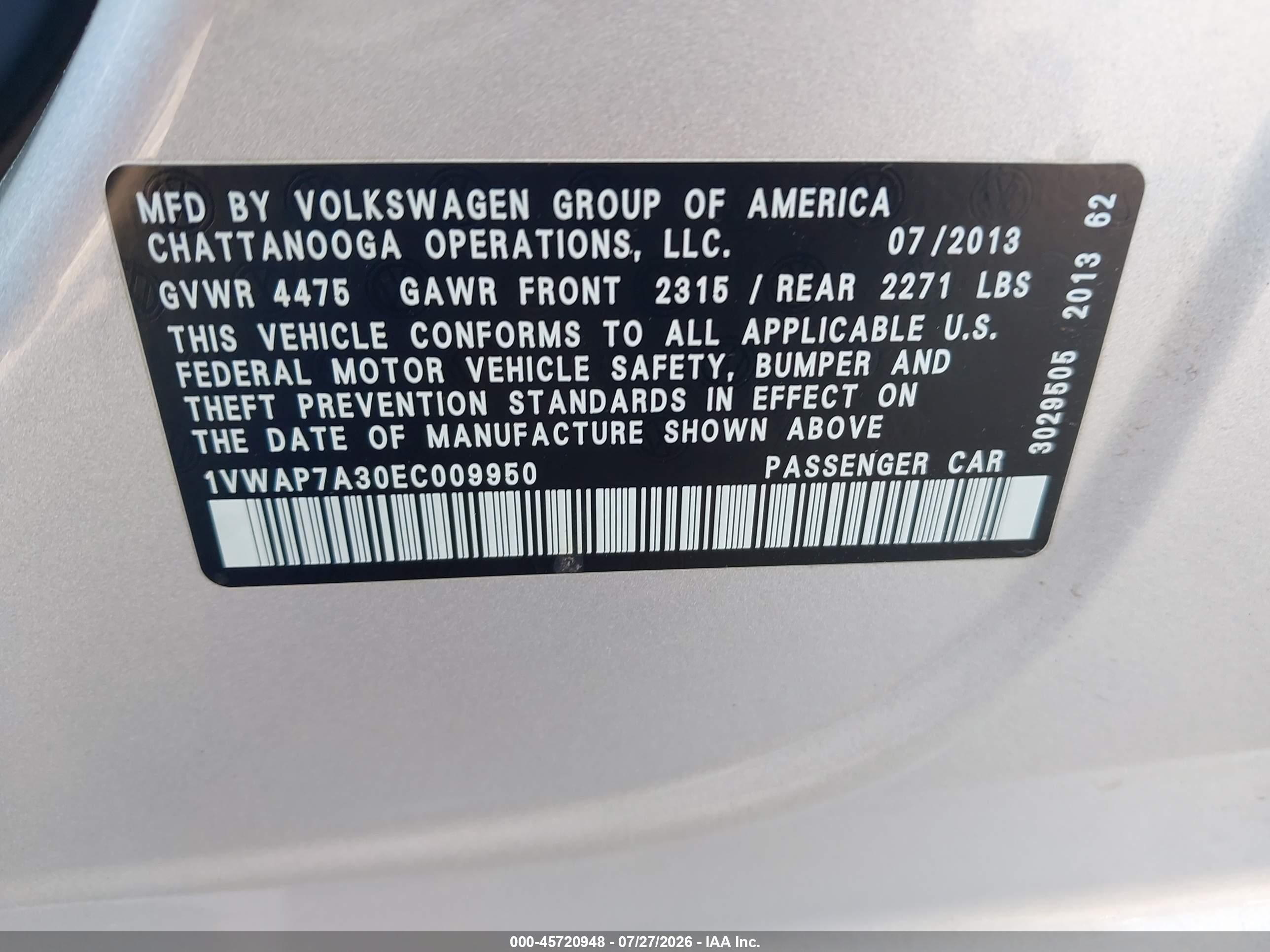 2014 Volkswagen Passat 2.5l S Silver vin: 1VWAP7A30EC009950