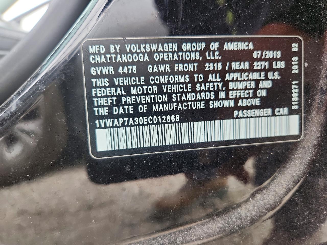 2014 Volkswagen Passat S Черный vin: 1VWAP7A30EC012668