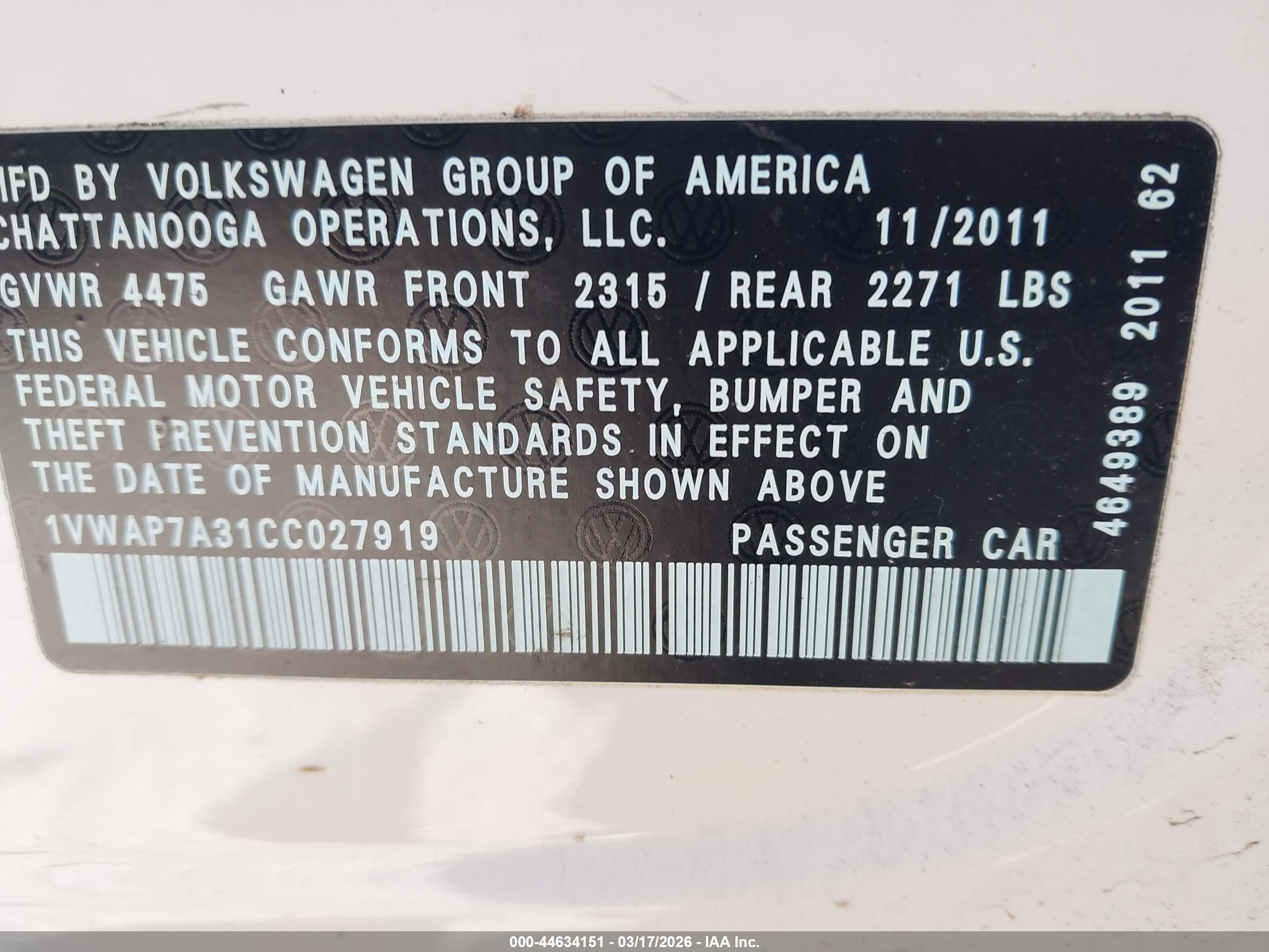 2012 Volkswagen Passat 2.5l S White vin: 1VWAP7A31CC027919